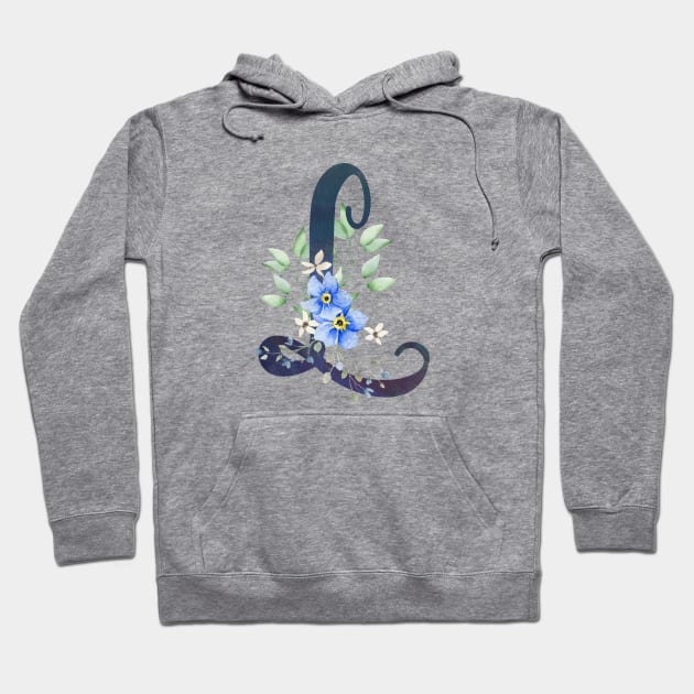 Floral Monogram L Wild Blue Flowers Hoodie by floralmonogram